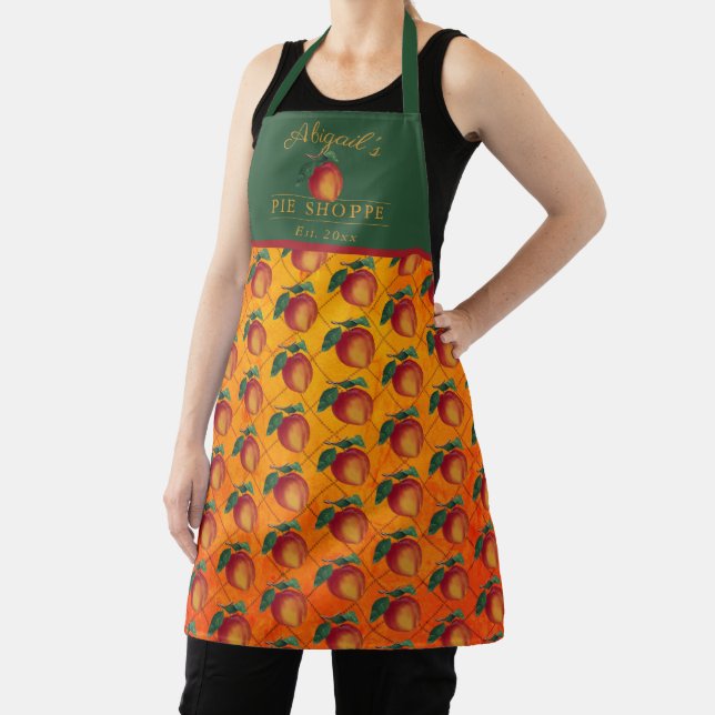 Peach Fruit Pattern Pie Shoppe | Bakery Name Apron (Insitu)