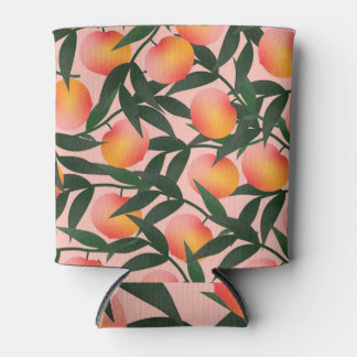 Peach Fruit Pink Background Pattern. Can Cooler