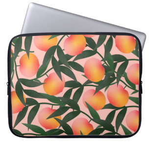 Peach Fruit Pink Background Pattern. Laptop Sleeve
