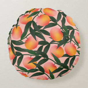 Peach Fruit Pink Background Pattern. Round Cushion