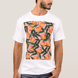 Peach Fruit Pink Background Pattern. T-Shirt