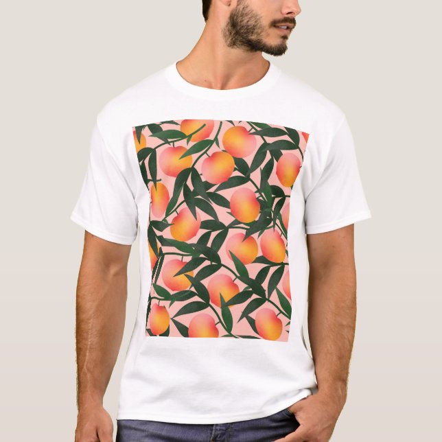 Peach Fruit Pink Background Pattern. T-Shirt (Front)