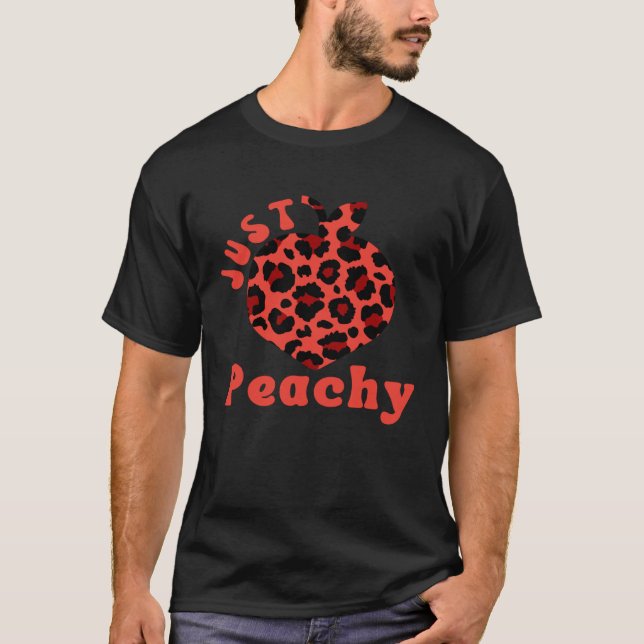 Peach Fruit Pun Leopard Print Retro T-Shirt (Front)