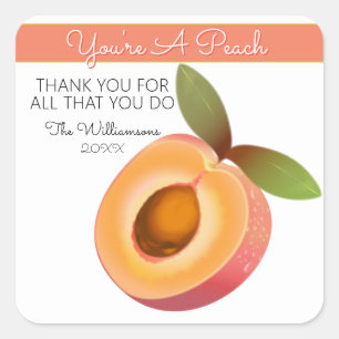 Peach Fruit Thank You Square Sticker