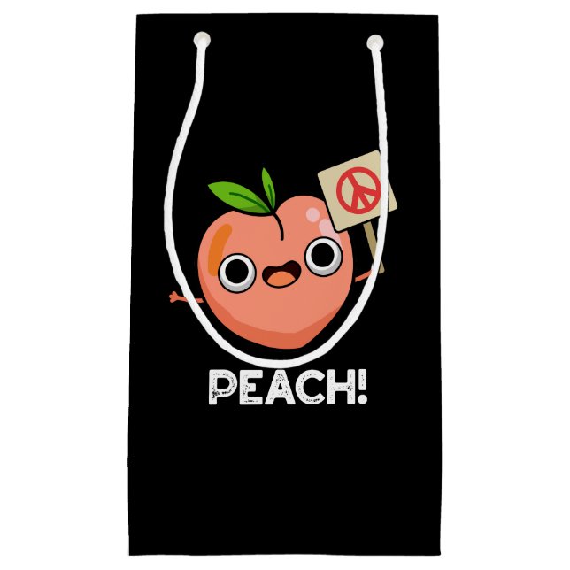 Peach Funny Peace Fruit Pun Dark BG Small Gift Bag (Front)