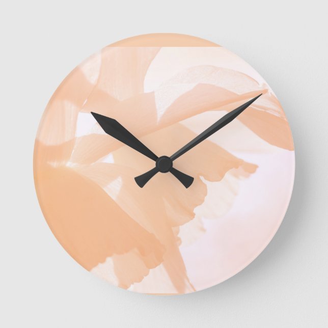 Peach Fuzz Abstract Floral Round Clock (Front)