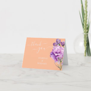 Peach Fuzz and Lilac Watercolor Floral Wedding  Thank You Card