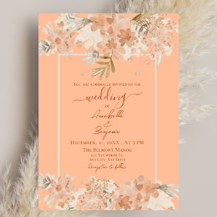  Peach Fuzz and Rust Watercolor Floral Wedding  Invitation