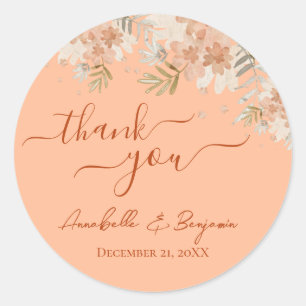 Peach Fuzz and Rust Watercolor Wedding RSVP Classic Round Sticker