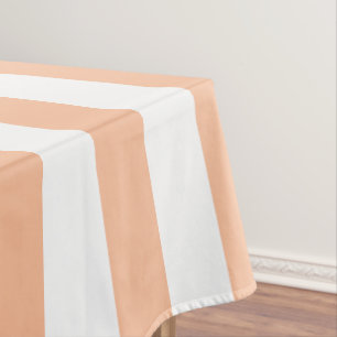 Peach fuzz and white wide striped tablecloth