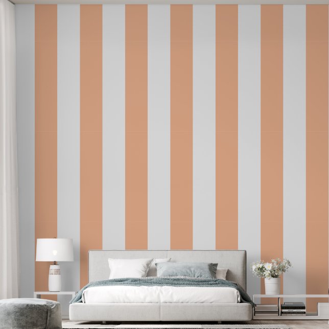 Peach fuzz and white wide striped  wallpaper (Bedroom)