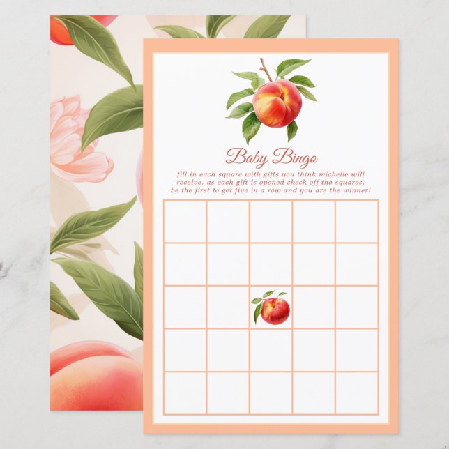 Peach Fuzz Baby Shower Bingo (Front/Back)