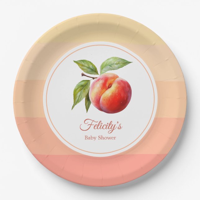 Peach Fuzz Baby Shower Paper Plate (Front)