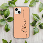 Peach Fuzz Black Elegant Calligraphy Script Name<br><div class="desc">Peach Fuzz Elegant Black Calligraphy Script Custom Personalised Name iPhone 14 Smart Phone Cases features a modern and trendy simple and stylish design with your personalised name in elegant hand written calligraphy script typography on a peach fuzz background. Designed by ©Evco Studio www.zazzle.com/store/evcostudio</div>