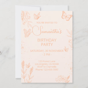 Peach Fuzz Butterfly Birthday Invitation