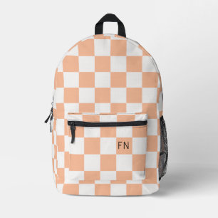 Peach Fuzz Check Monogram Initials Chequerboard Printed Backpack
