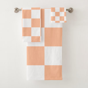 Peach Fuzz Chequered Gingham Pattern Bath Towel Set