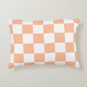 Peach Fuzz Chequered Gingham Pattern Decorative Cushion