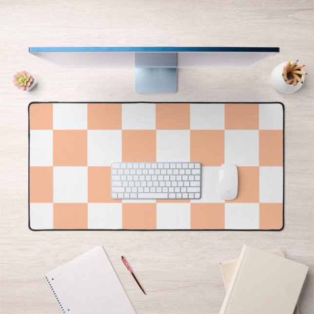 Peach Fuzz Chequered Gingham Pattern Desk Mat (Office 1)