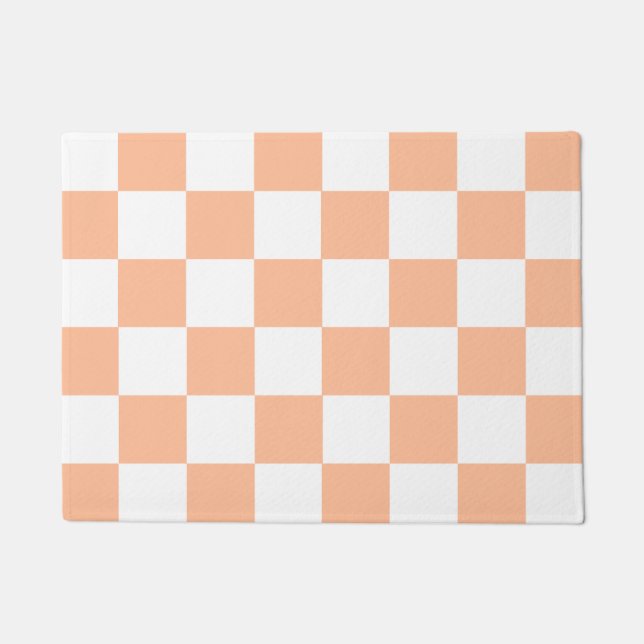 Peach Fuzz Chequered Gingham Pattern Doormat (Front)