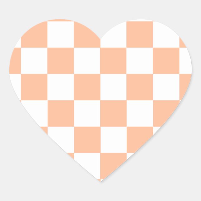 Peach Fuzz Chequered Gingham Pattern Heart Sticker (Front)