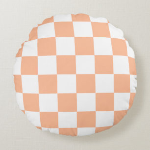 Peach Fuzz Chequered Gingham Pattern Round Cushion