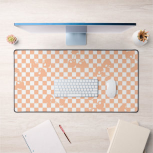 Peach Fuzz Cherry Gingham Pattern Desk Mat