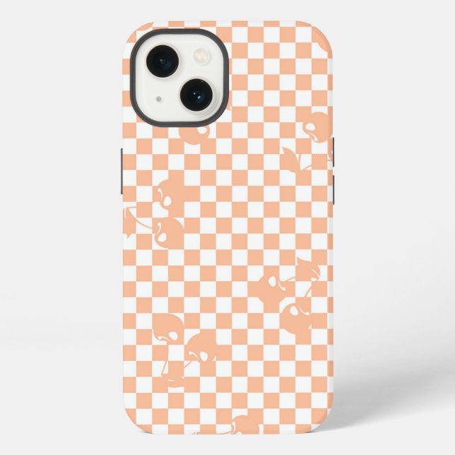 Peach Fuzz Cherry Gingham Pattern iPhone Case (Back)