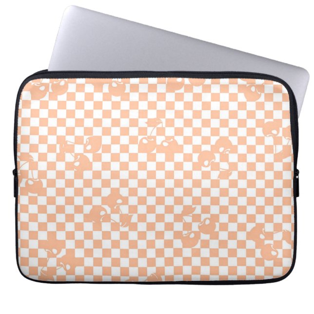 Peach Fuzz Cherry Gingham Pattern Laptop Sleeve (Front)