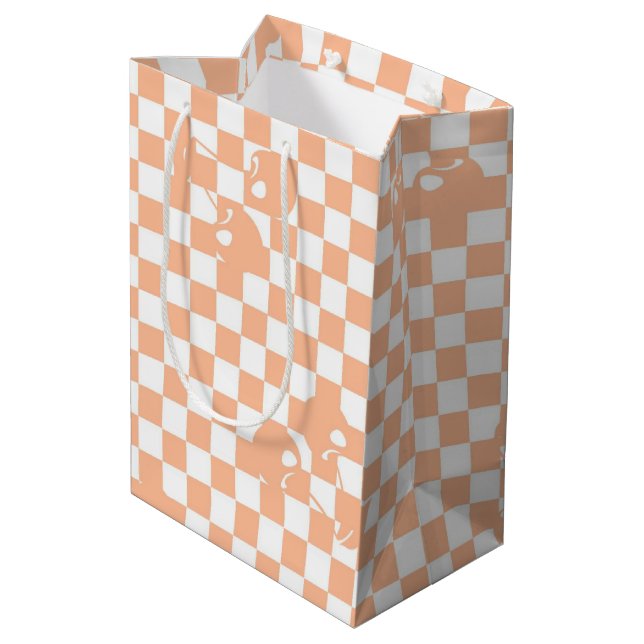 Peach Fuzz Cherry Gingham Pattern Medium Gift Bag (Back Angled)