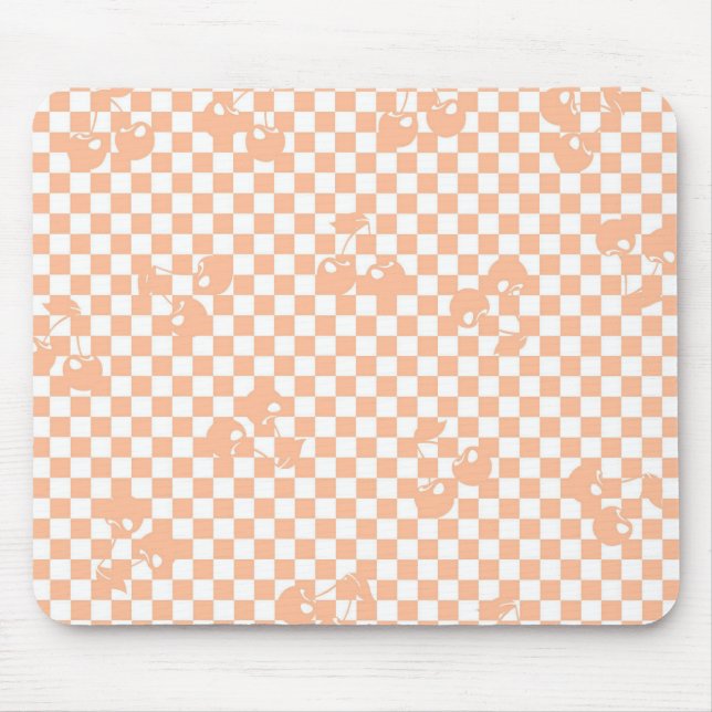 Peach Fuzz Cherry Gingham Pattern Mouse Mat (Front)