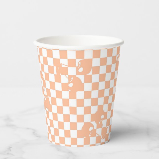 Peach Fuzz Cherry Gingham Pattern Paper Cups (Front)
