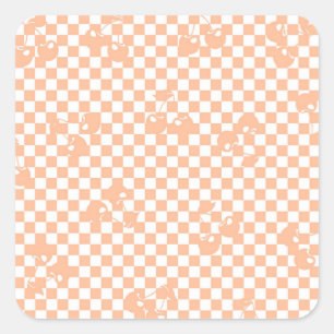 Peach Fuzz Cherry Gingham Pattern Square Sticker