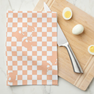 Peach Fuzz Cherry Gingham Pattern Tea Towel
