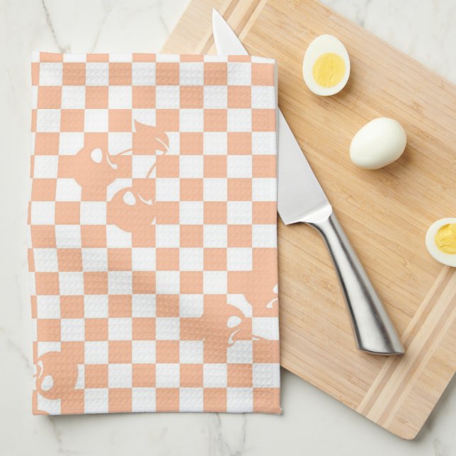Peach Fuzz Cherry Gingham Pattern Tea Towel (Quarter Fold)
