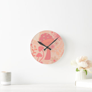 Peach Fuzz Colour of the year mushrooms floral Round Clock
