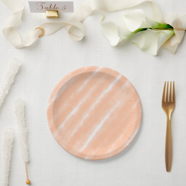 Peach Fuzz Colour Watercolor Abstract Pattern Paper Plate (Wedding)