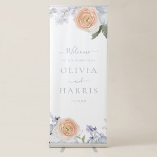 Peach Fuzz Dusty Blue Modern Trendy Wedding Retractable Banner