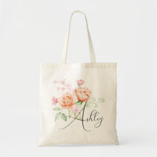 Peach Fuzz Floral Bridesmaid Tote Bag
