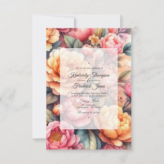 Peach Fuzz Floral Wedding Invitation (Front)