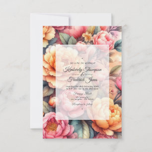 Peach Fuzz Floral Wedding Invitation