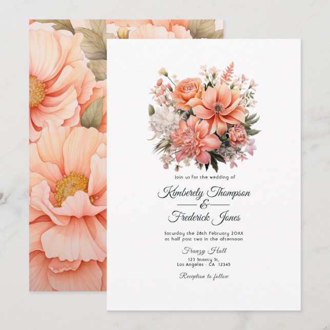 Peach Fuzz Floral Wedding Invitation (Front/Back)