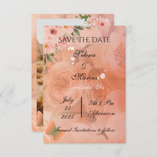 Peach Fuzz Floral Wedding Save the Date  (Front/Back)