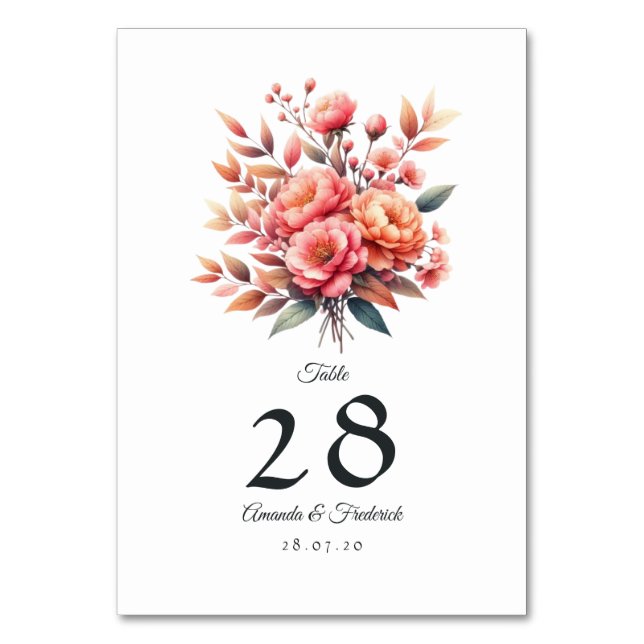 Peach Fuzz Floral Wedding Table Number (Front)