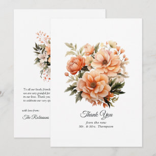 Peach Fuzz Floral Wedding Thank You Card