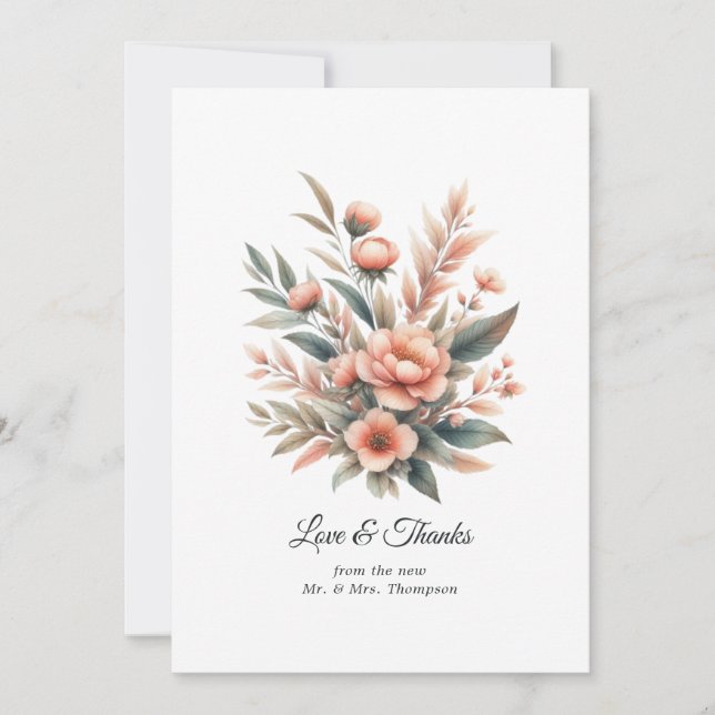 Peach Fuzz Floral Wedding Thank You Card (Front)