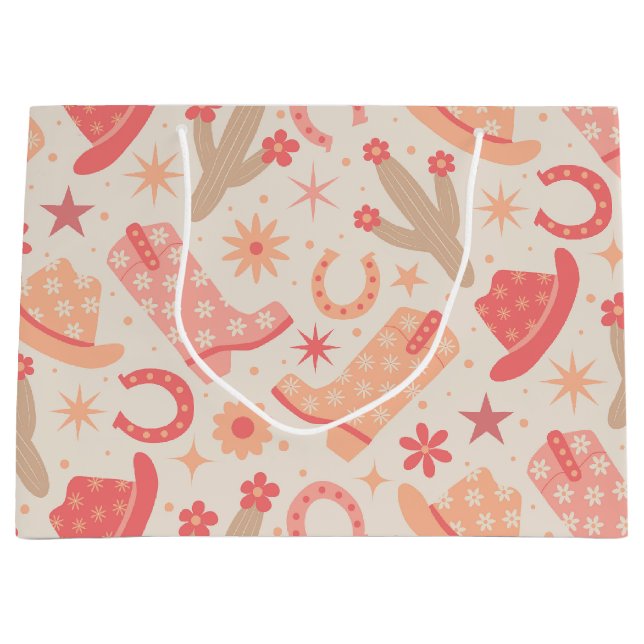 Peach Fuzz Groovy Cowgirl boots and hats Large Gift Bag (Front)