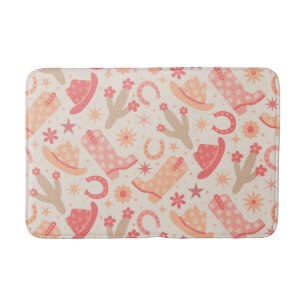 Peach Fuzz Groovy Cowgirl Boots and Hats pattern  Bath Mat