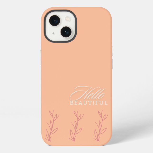Peach Fuzz Hello Beautiful Minimalist Botanical iPhone Case (Back)