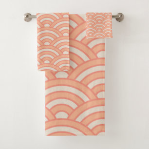 Peach Fuzz Japanese Waves Seigaiha  Bath Towel Set